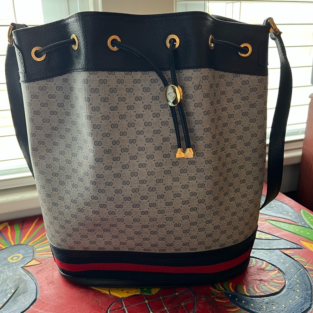 Gucci Blue Drawstring Bucket Bag!